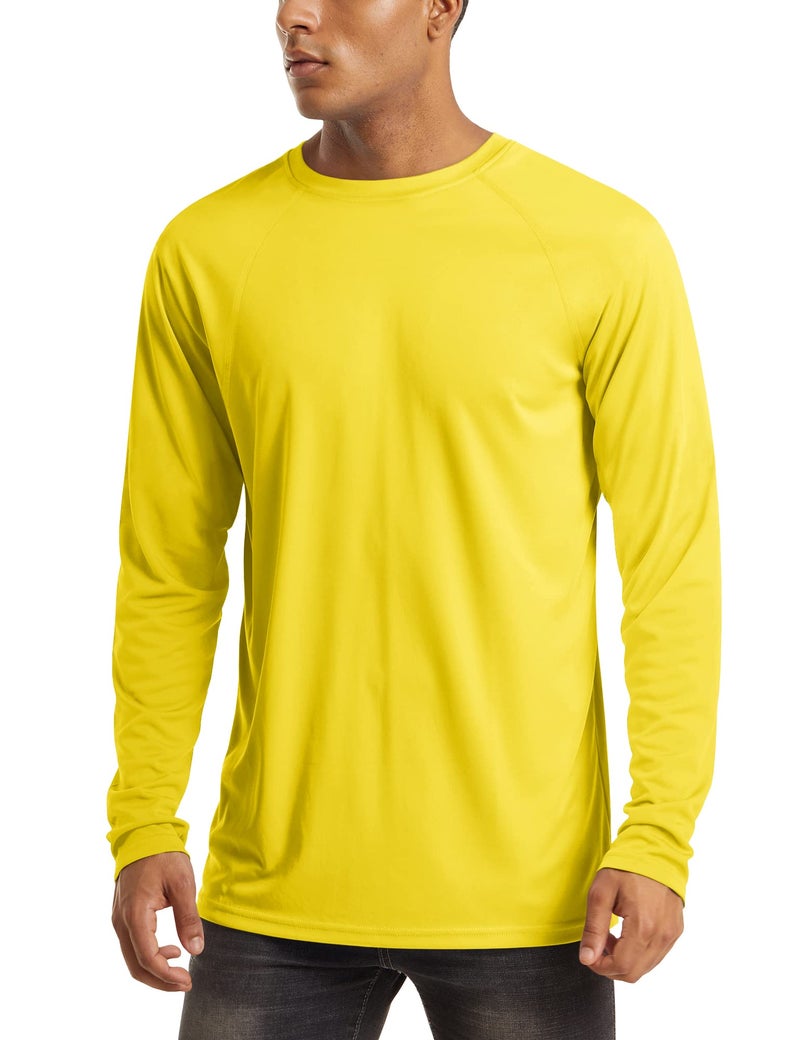 MAGCOMSEN Rash Guard Men Long Sleeve Sun Protection Shirt Men Athletic T-Shirt Running Shirts UV Shirts for Men Sun T-Shirt Yellow - Image 1